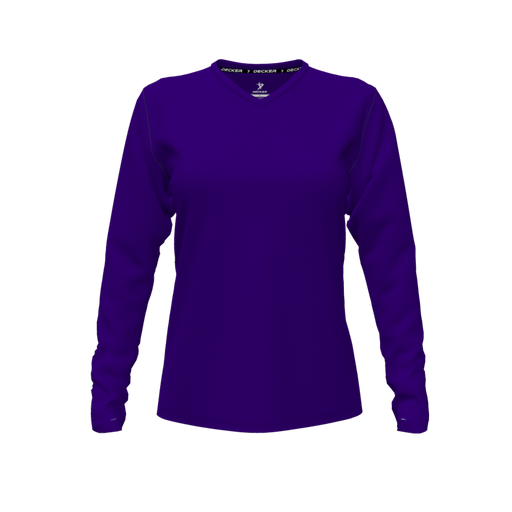 [CUS-DFW-TEES-PER-VNK-LSL-PUR-FYXS-LOGO2] Decker Performance T-Shirt (Female Youth XS, Purple, V Neck, Logo 2, Long Sleeve)