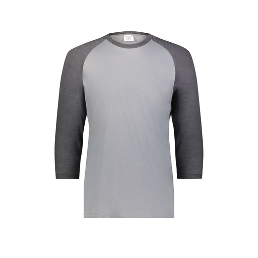 [6879.30V.S-LOGO2] Men's Vintage 3/4 Sleeve T-Shirt (Adult S, Gray, Logo 2)